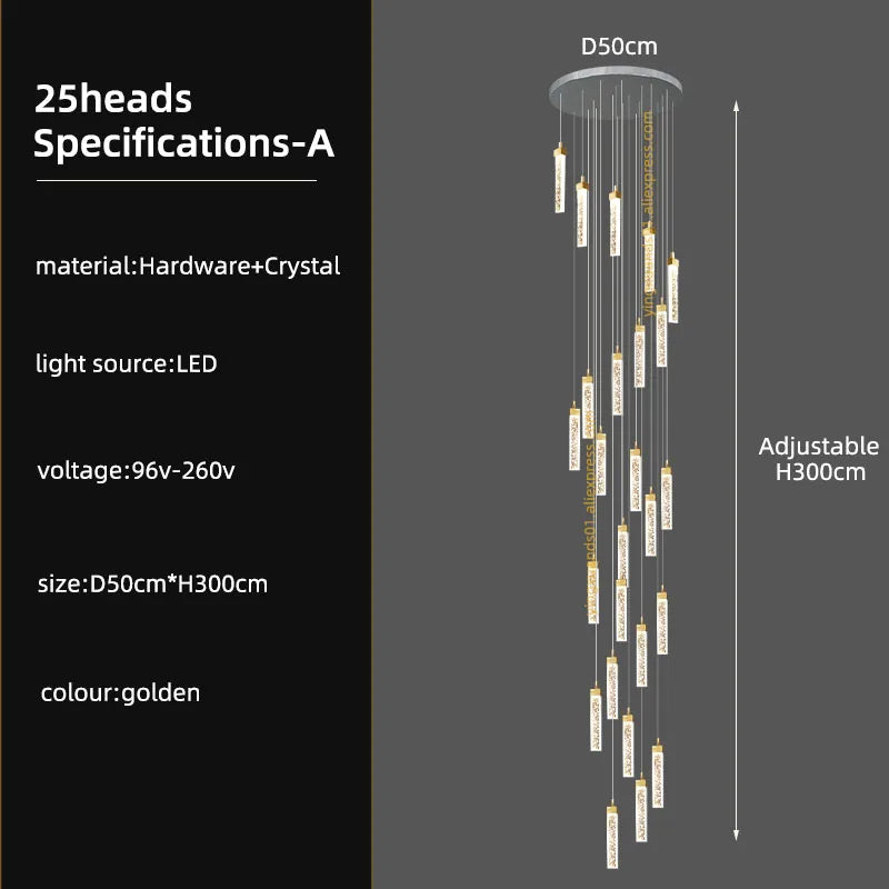 DecorBites™ Crystal Ceiling Chandelier: Modern Nordic Design, Long Staircase Pendant Lamp