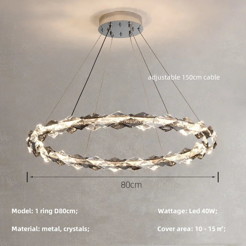 DecorBites™ Crystal Chandelier Pendant Light - Dimmable Modern Luxury LED Chrome Luminaria