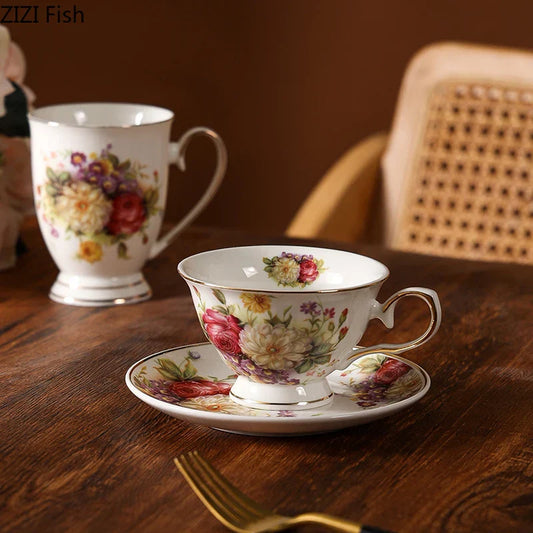 DecorBites™ Elegant Floral Ceramic Cup & Saucer Set