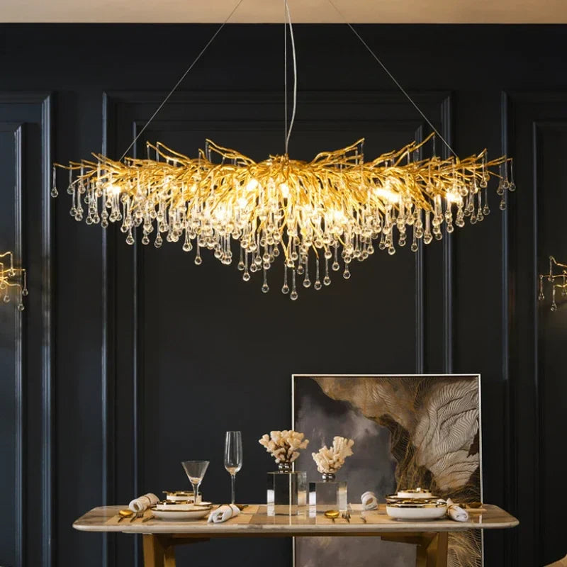 DecorBites™ Gold Crystal Ceiling Chandelier for Elegant Home Lighting