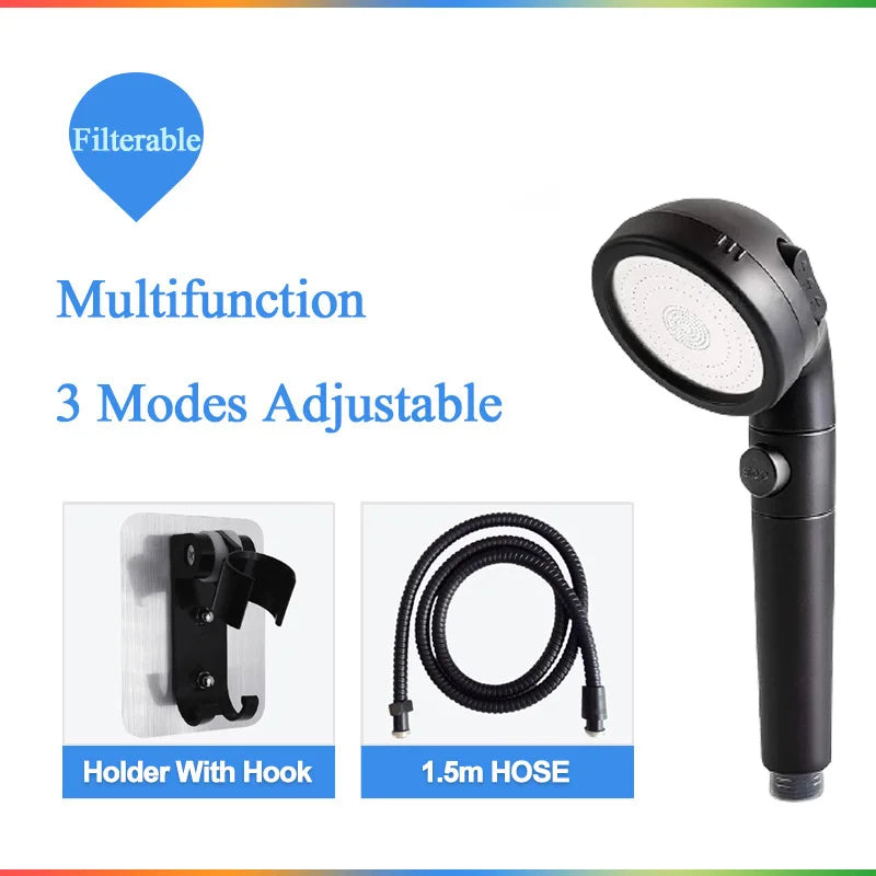 Cabezal de ducha DecorBites™ de 3 funciones con filtro de aniones de alta presión y botón de parada