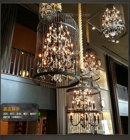 DecorBites™ Iron Birdcage Crystal Chandelier: Spherical Pendant Light for Home Decor