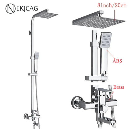 مجموعة صنبور دش DecorBites™ من الفولاذ المقاوم للصدأ باللون الأسود مع مخرج شلال - صنبور حوض استحمام من الكروم