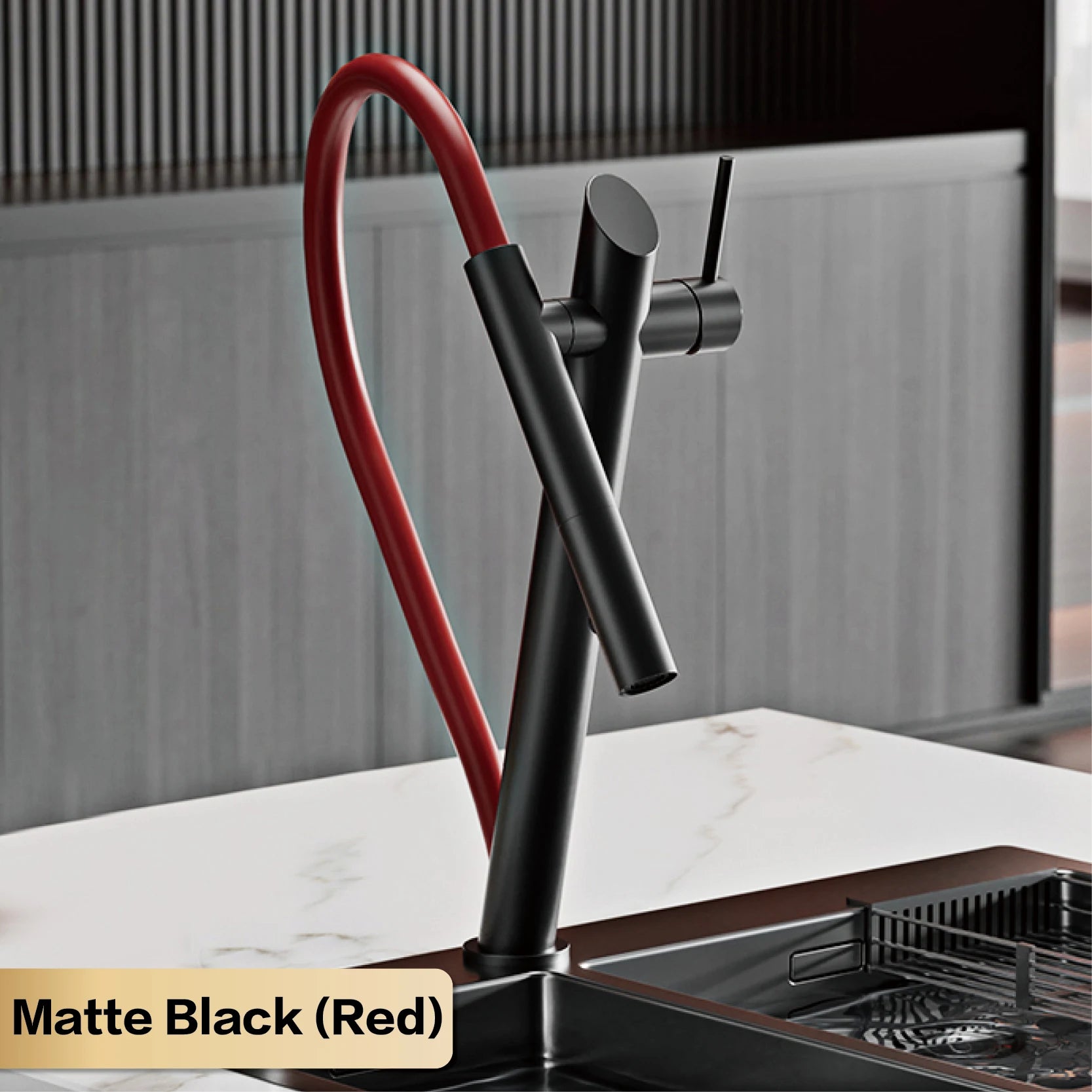 Black Pull-Out Kitchen Faucet Single-Lever Control