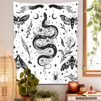 Decobites Moth Snake Psychedelic Tapestry Wall Hanging for Boho Home Decor