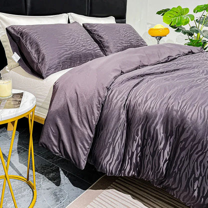 DecorBites™ Jacquard Satin Duvet Cover Set - Luxury Solid Soft Quilt Kit