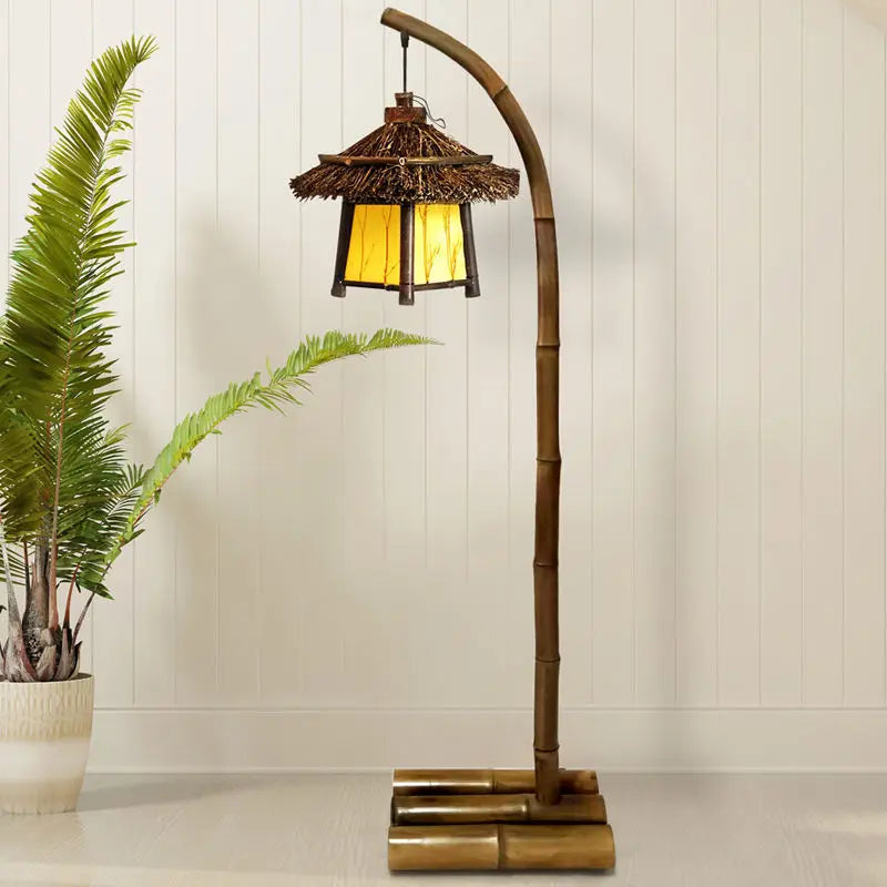 Lámpara de pie DecorBites™ de bambú tejido | Diseño retro para sala de estar y estudio estilo zen