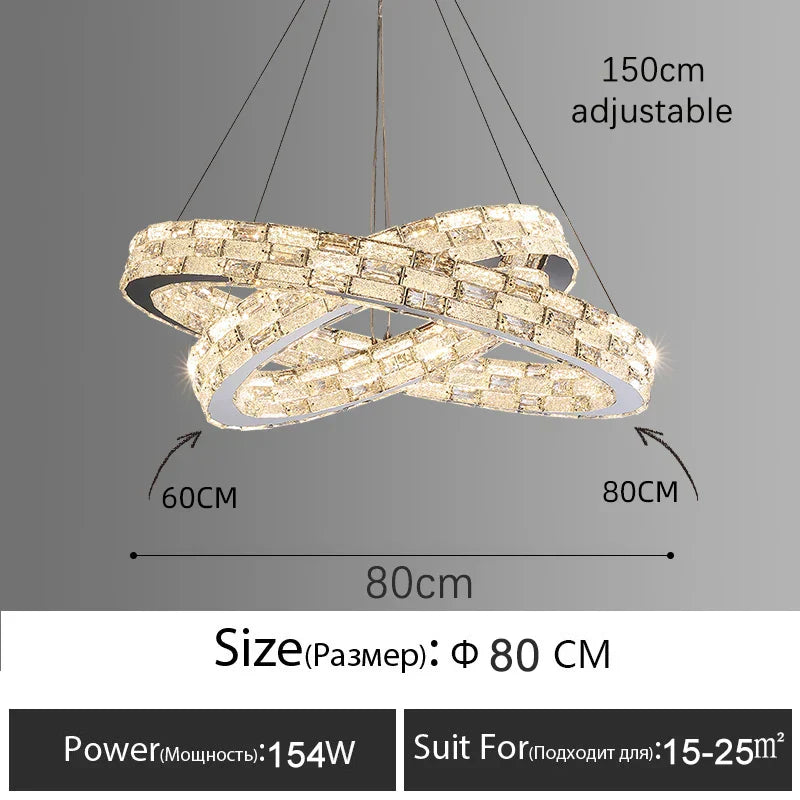 Gold Crystal Ring Chandelier 3-Tier D100cm