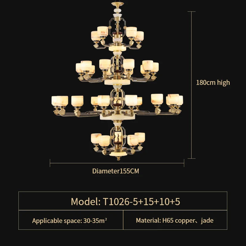 DecorBites™ All Copper Jade Chandelier for Living Room, Villa Duplex Multi-storey Lighting