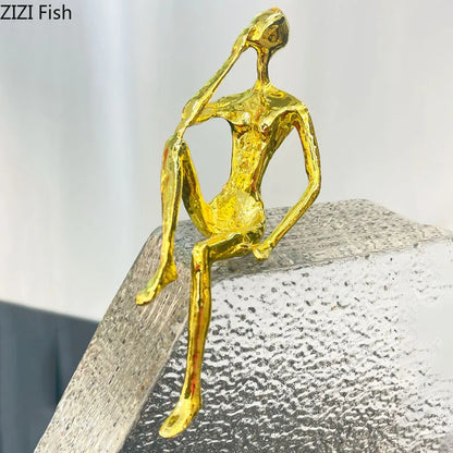 DecorBites™ Golden Figures Sculpture: Modern Desk Ornament for Room Aesthetics