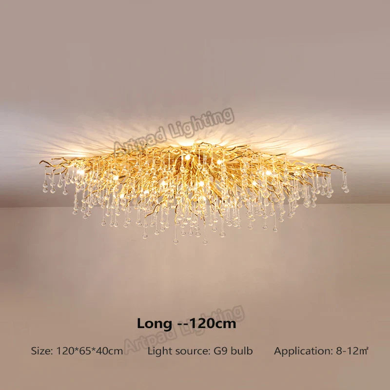 DecorBites™ Crystal Teardrop Gold Ceiling Chandelier for Elegant Living Room Bedroom Dining Kitchen