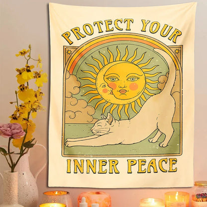 Decobites Sun Cat Tapestry Wall Hanging for Boho Home Decor