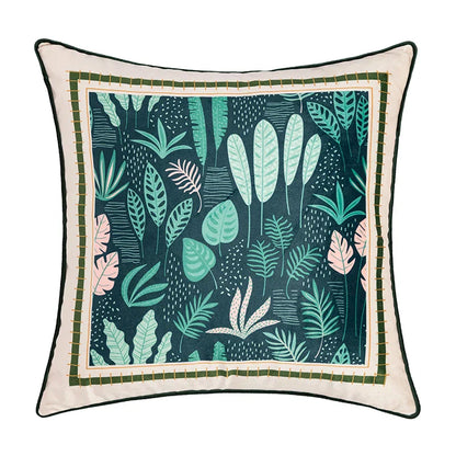 DecorBites™ Green Leaves Moss Printed Velvet Cushion Cover for Home Decor
