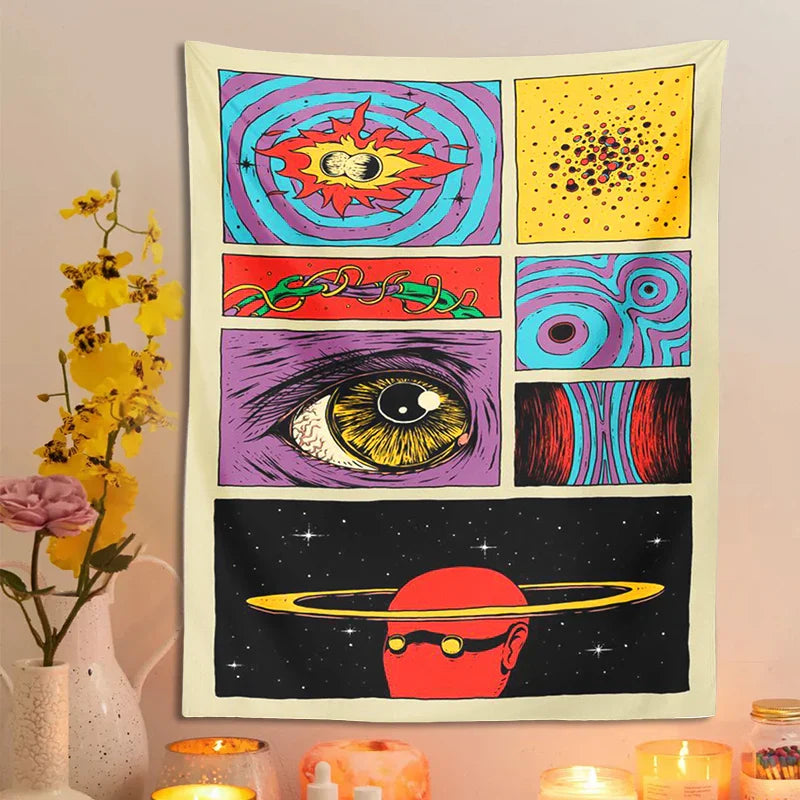 Decobites Starry Sky Psychedelic Space Cartoon Tapestry Wall Hanging for Home Decor