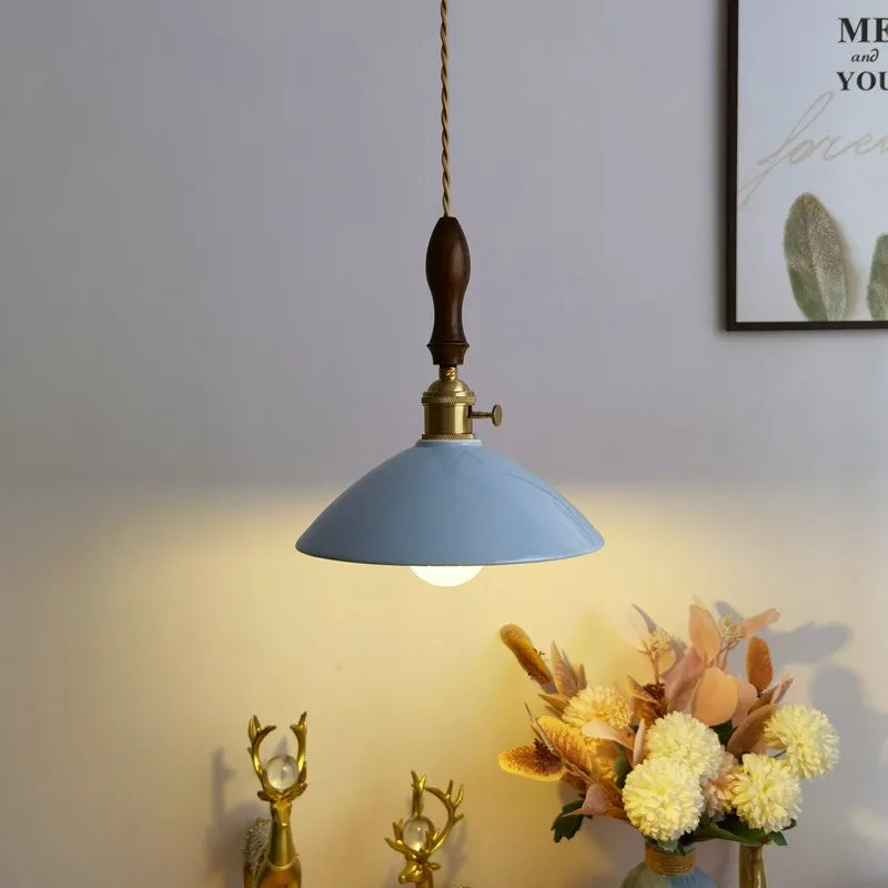 DecorBites™ Ceramic LED Pendant Lamp: Modern Wood Handle Hanging Light Fixtures