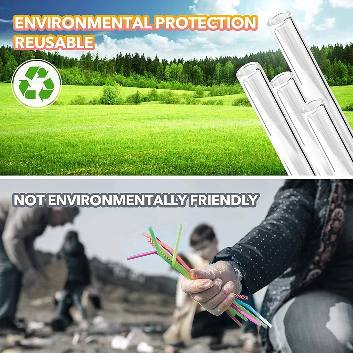 DecorBites™ Clear Glass Smoothie Straws 4-Pack, 12mm Wide for Boba Bubble Tea & Milkshakes