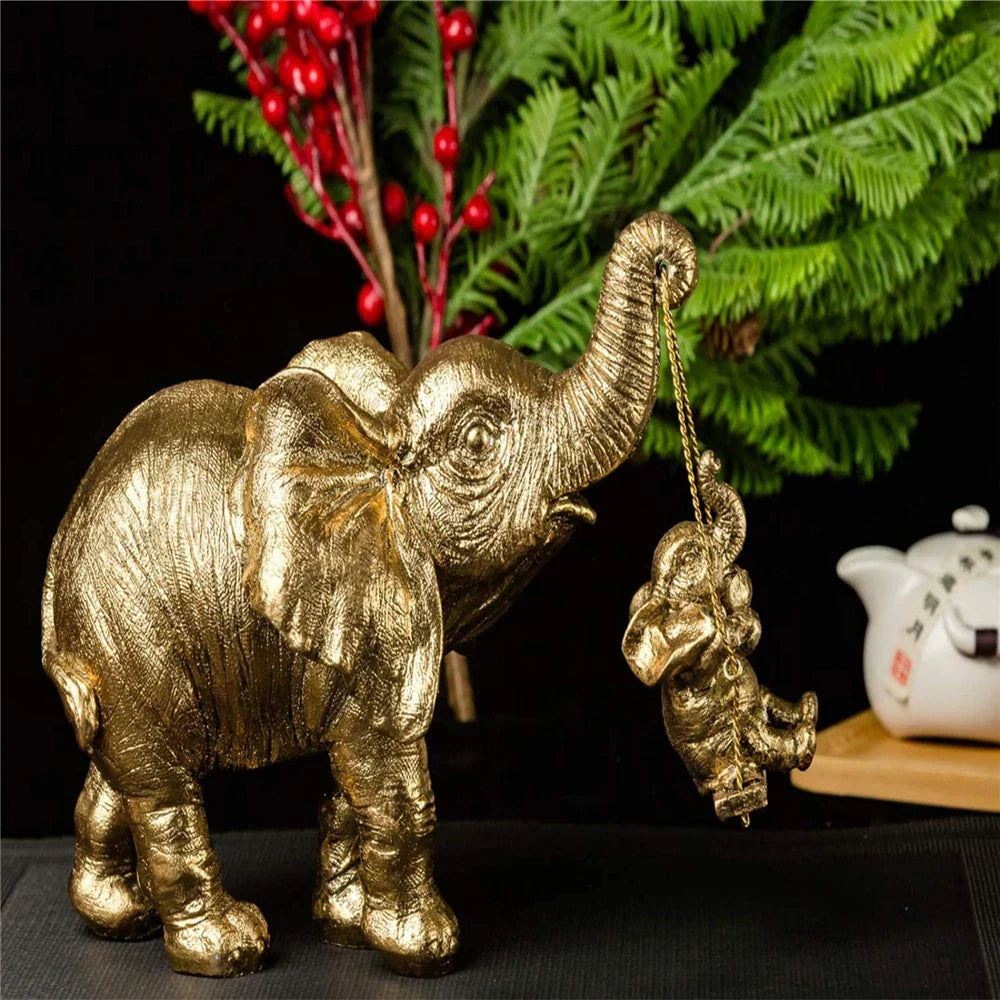 DecorBites™ Golden Silver Elephant Swing Statue Home Decor Animal Sculptures