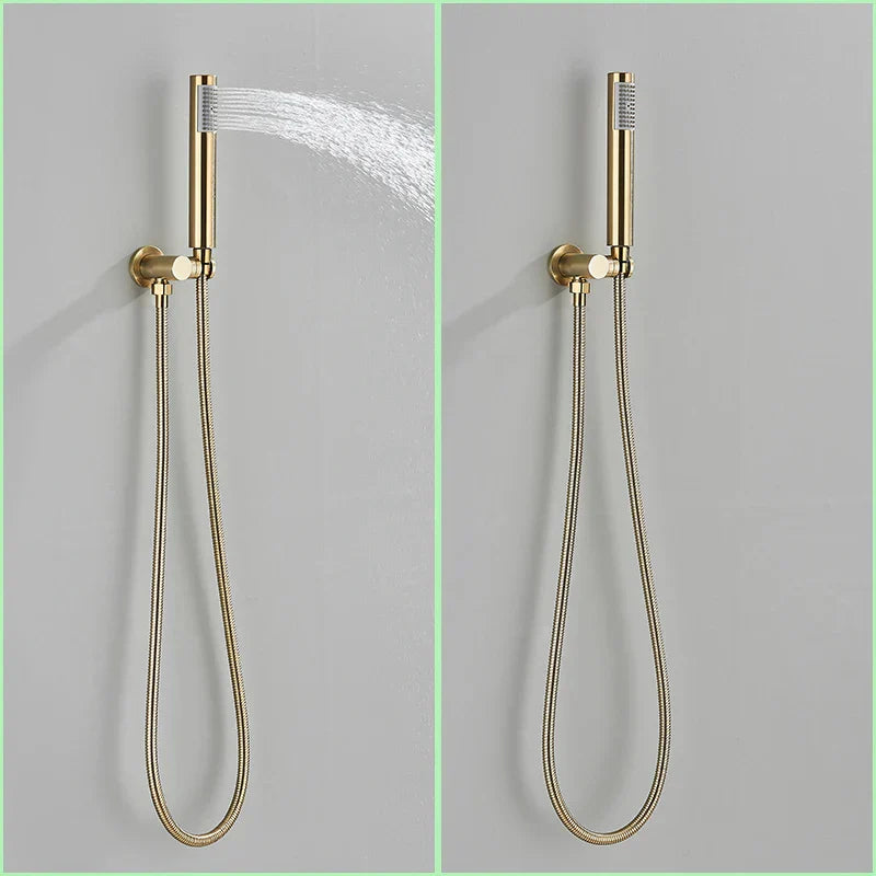Juego de grifería para ducha DecorBites™ en oro cepillado, montaje en pared, sistema de ducha tipo lluvia