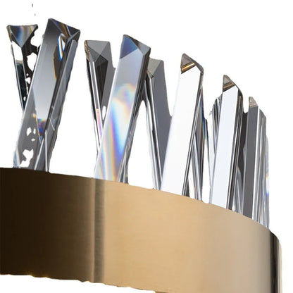 DecorBites™ Golden Round Crystal Chandelier LED Ceiling Light for Living Room and Bedroom