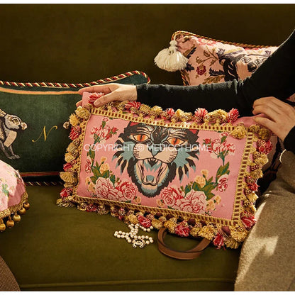 DecorBites™ Cat Print Velvet Throw Pillow Case Luxury Cushion Hand Made