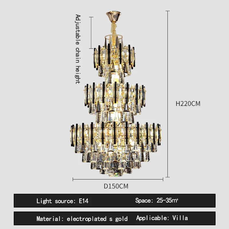 DecorBites™ Crystal Loft Chandelier: Modern Luxury Pendant Light for Living Room or Hotel Lobby