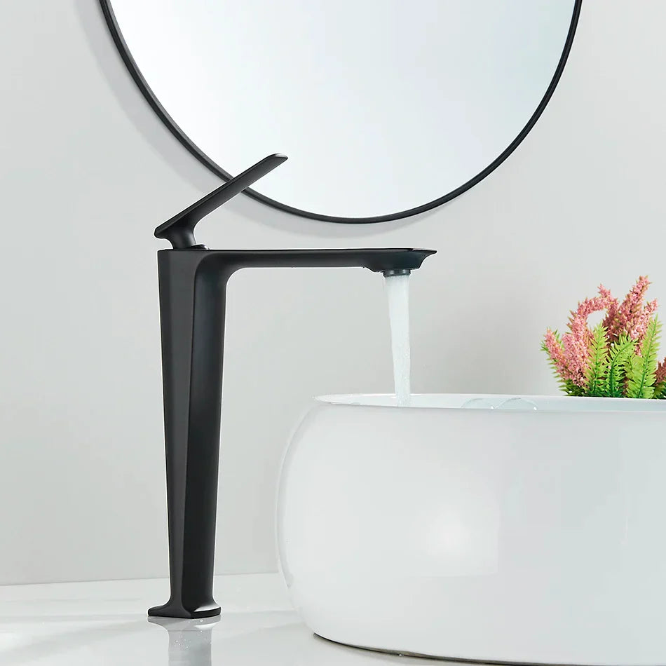 DecorBites™ Black Basin Mixer Faucet for Bathroom Vanity, Deck Mounted Hot and Cold Water Tap