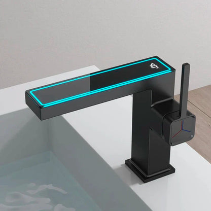 DecorBites™ Gun Grey Digital Display Basin Faucet: Modern Black Bathroom Sink Tap with Temperature Display