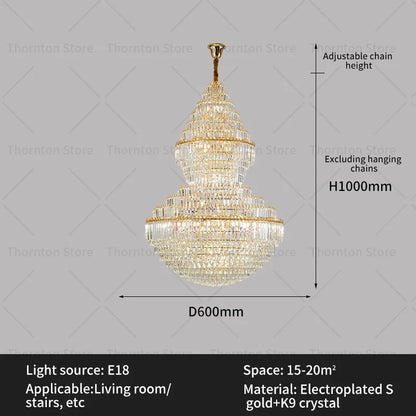 DecorBites™ Crystal Hollow Chandelier for Luxury Living Room and Stair Lamps