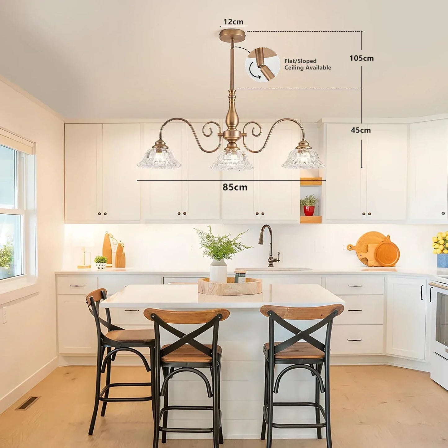 DecorBites™ Brass Glass Pendant Chandelier for Kitchen Bar Bedroom Hallway