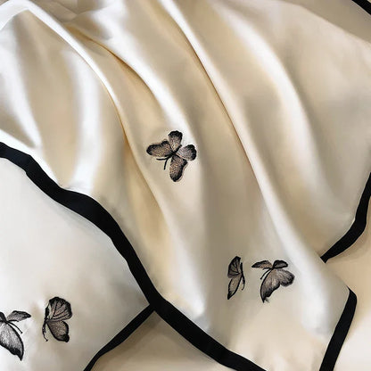 DecorBites™ 600TC Egyptian Cotton Butterfly Embroidery Bedding Set: Duvet, Sheet, Pillowcases