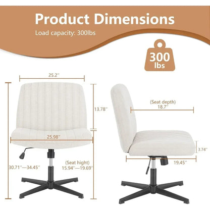 كرسي مكتب عريض بدون أذرع من DecorBites™ - كرسي مكتب عصري بتصميم أرجل متقاطعة