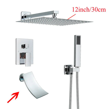 Sistema de ducha mural DecorBites™ negro con teleducha - Grifo de agua de lluvia de 12/16 pulgadas