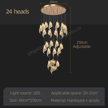 DecorBites™ LED Staircase Chandelier: Modern Loft Lighting Fixture for Living & Dining Room