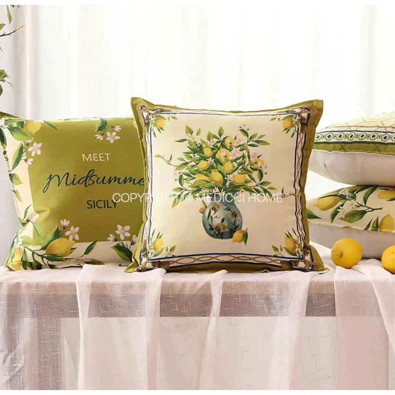 DecorBites™ Lemon Print Chenille Cushion Cover 45x45cm - Waterproof Nordic DecorCase