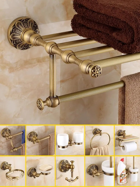 DecorBites™ Brass Bathroom Hardware Set: Shelf, Toilet Brush Holder, Paper & Towel Holder