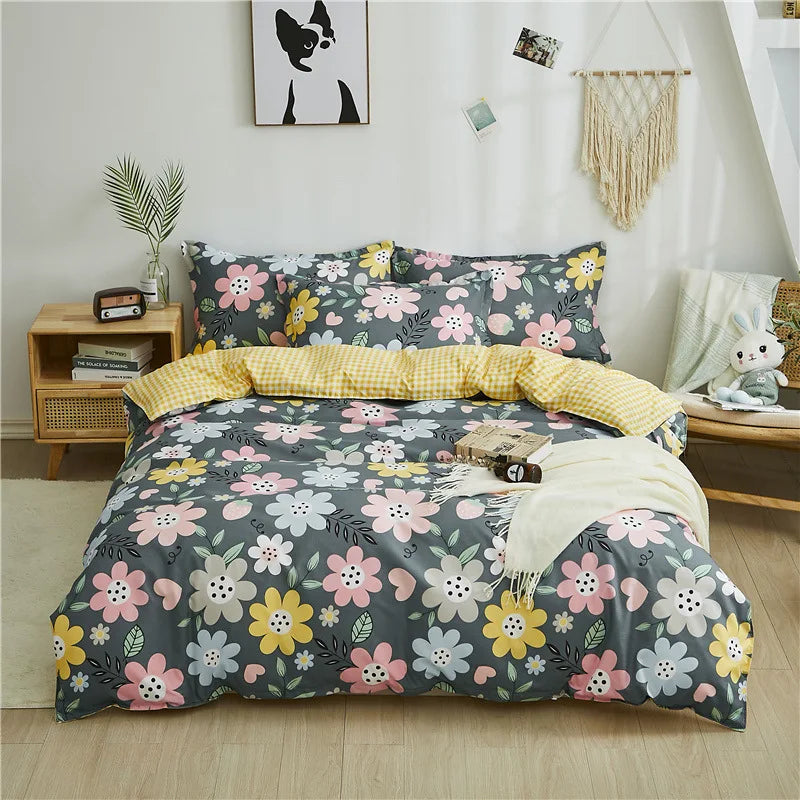 DecorBites™ Cartoon Printed Bedding Set: Bed Sheet, Duvet Cover, Pillowcases