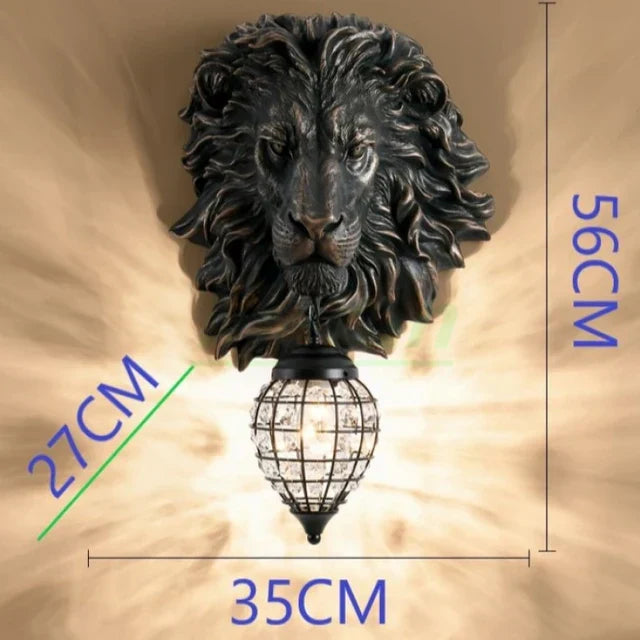 DecorBites™ Lion Head Resin Wall Lamp: European Style Living Room Light for Home Décor