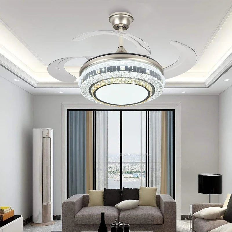 Decorbites™ Cuchillas Retráctiles de Cristal Dorado Ventilador de Techo LED Moderno de 42" con Iluminación Inteligente