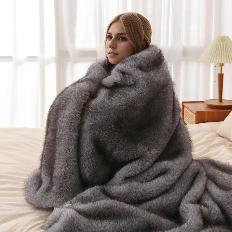 Manta de felpa de zorro sintético de lujo DecorBites™: Funda de sofá gruesa, cálida y suave - Color sólido de alta calidad