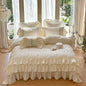 Decobites Luxe Three-Layer Ruffles Flowers Embroidery Cotton Girl Bedding Set 4Pcs