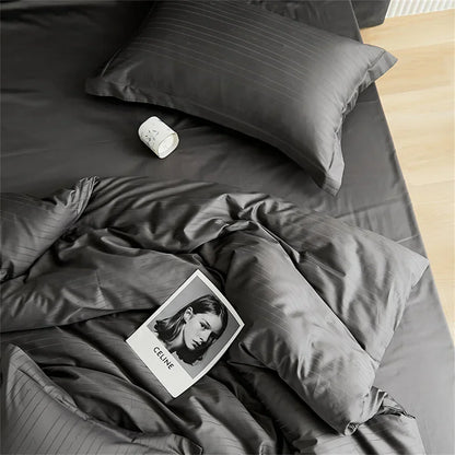 Juego de funda nórdica DecorBites™ con rayas grises, satén jacquard de algodón, tamaño Queen/King