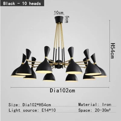 DecorBites™ Nordic LED Multiple Head Chandelier - Black/White Iron Art - Living Room/Bedroom/Kitchen/Hotel