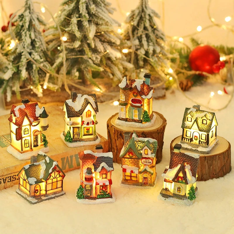 Christmas LED Light Wooden House Luminous Cabin Merry Christmas Decorations for Home DIY Xmas Tree Ornaments Kids Gift New Year