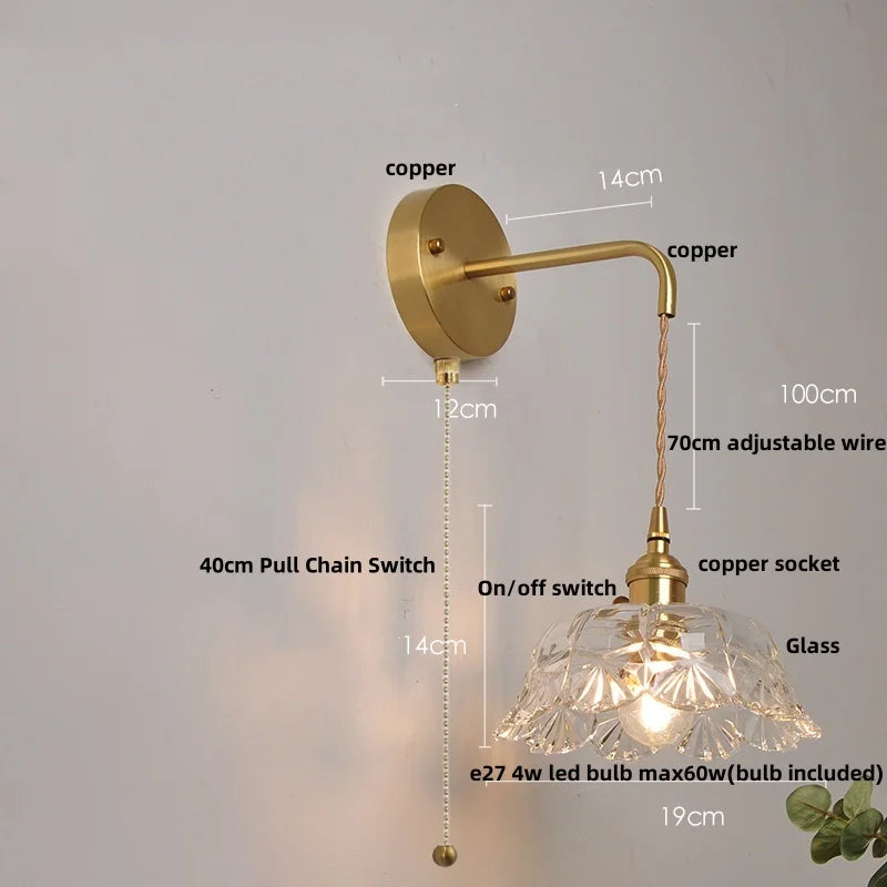 DecorBites™ Clear Glass LED Wall Light with Pull Chain Switch