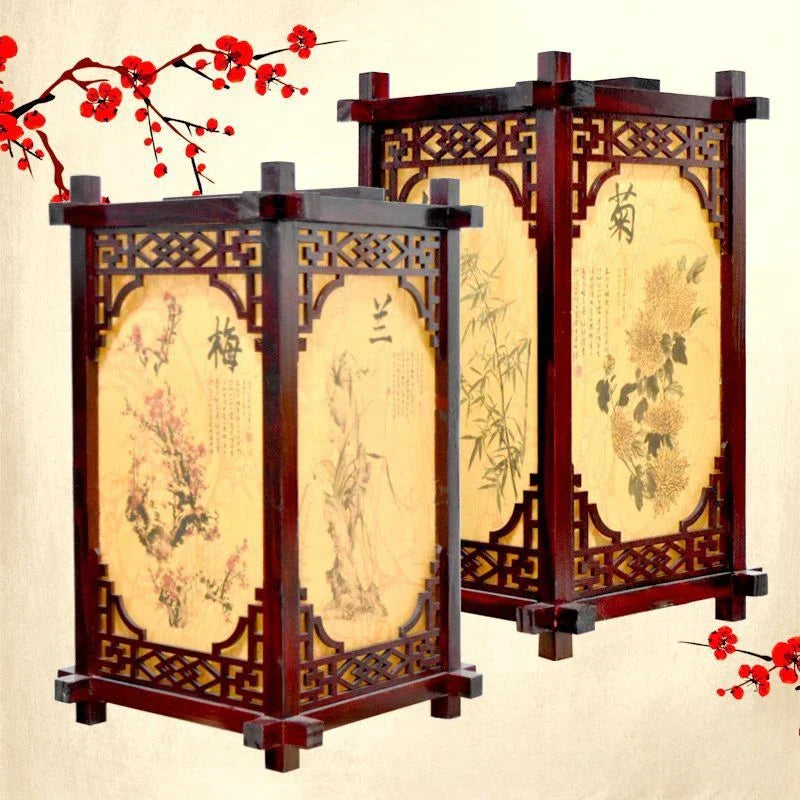 DecorBites™ Chinese Style Wood Lantern – Antique Sheepskin Pendant Light