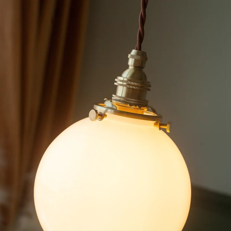 Decorbites™ Cremeglas-Kugel-LED-Hängeleuchte für Küche und Wohnzimmer im nordischen Vintage-Stil aus Kupfer
