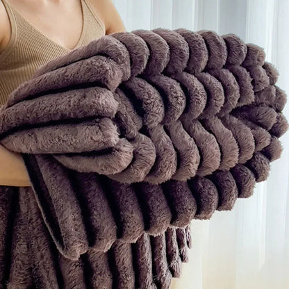 DecorBites™ Dark Faux Rabbit Plush Blanket: Super Soft Comforter for Office Napping and Bed