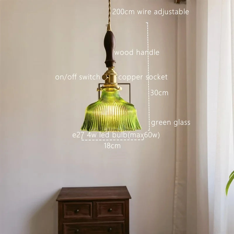 DecorBites™ Japanese Style Green Glass LED Pendant Chandelier for Home Decor