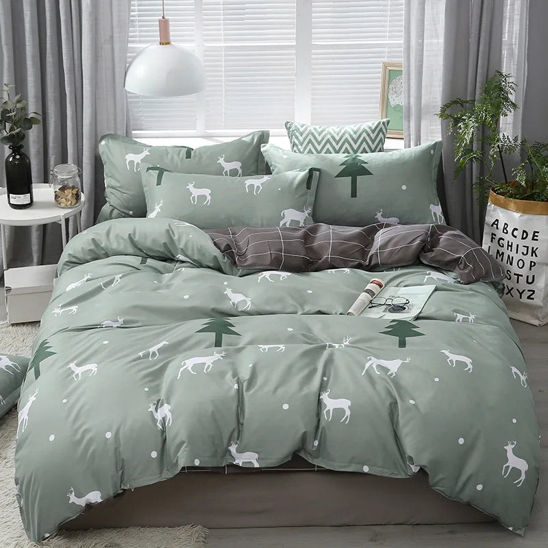 DecorBites™ Cartoon Print Bedding Set: Breathable Duvet Cover, Bed Sheet, Pillowcases - Double & Single Sizes