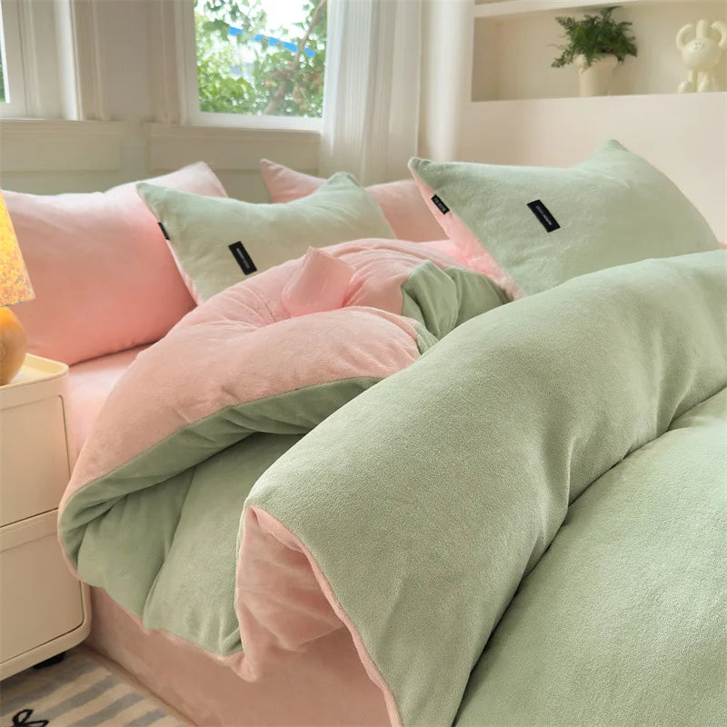 غطاء لحاف فردي مخملي بلون مرجاني من DecorBites™ لفصل الشتاء